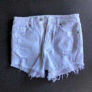 High-waisted white jean shorts